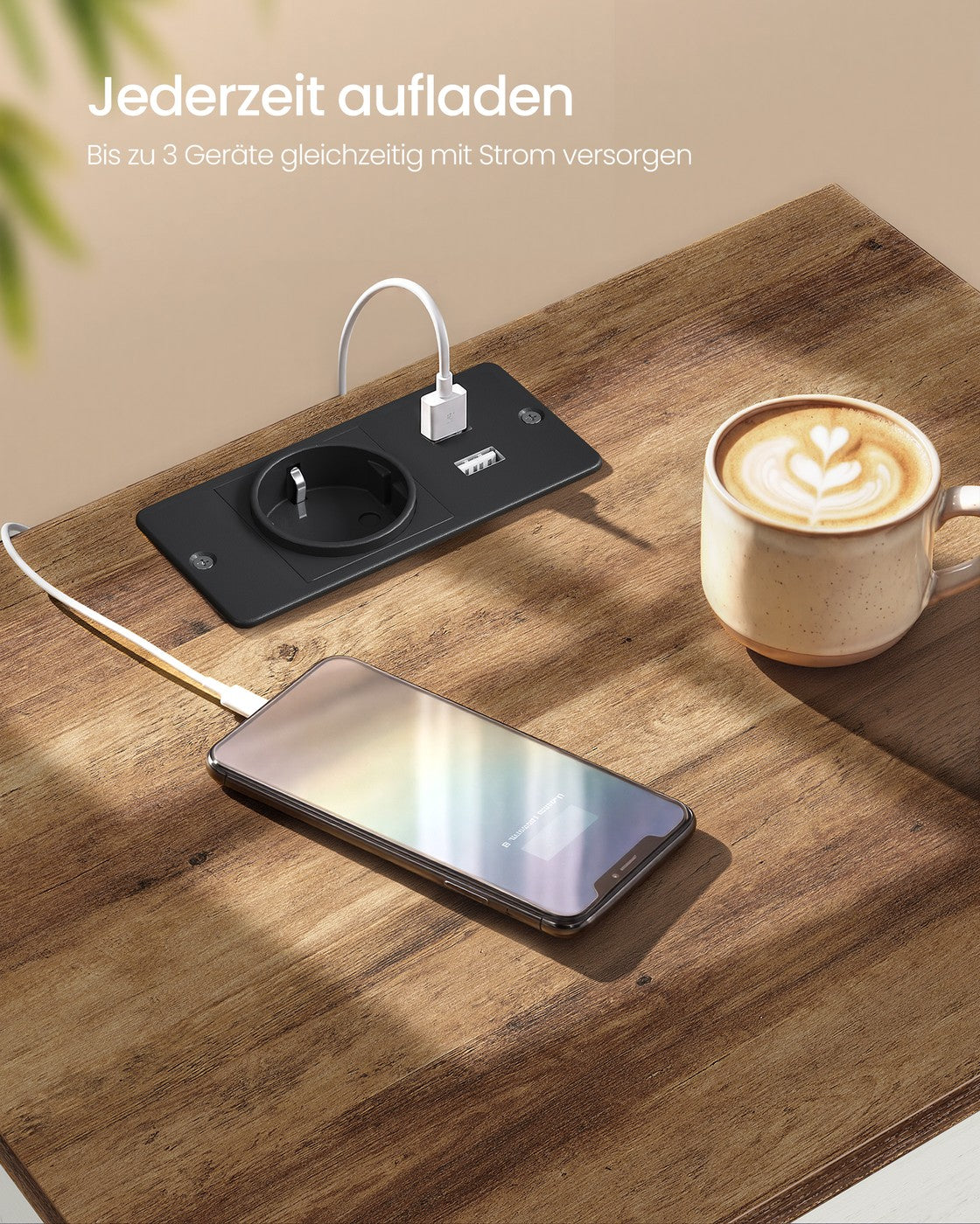 Nachtkastje - Set van 2 - Met Stopcontact en USB - Landelijke Stijl - Wolkenwit-Aardbruin