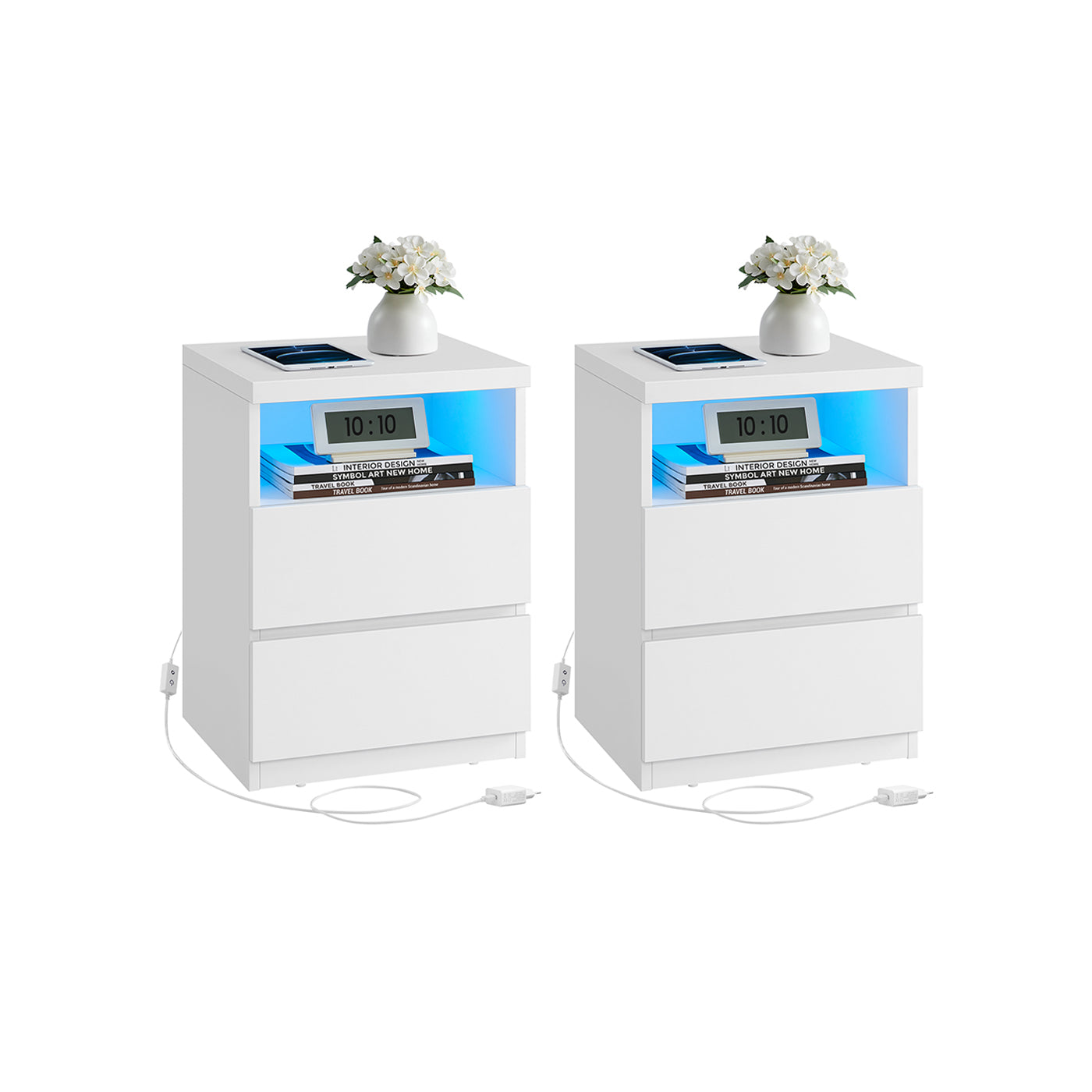 Sängbordsuppsättning av 2 med justerbar LED -belysning, Wolkwit