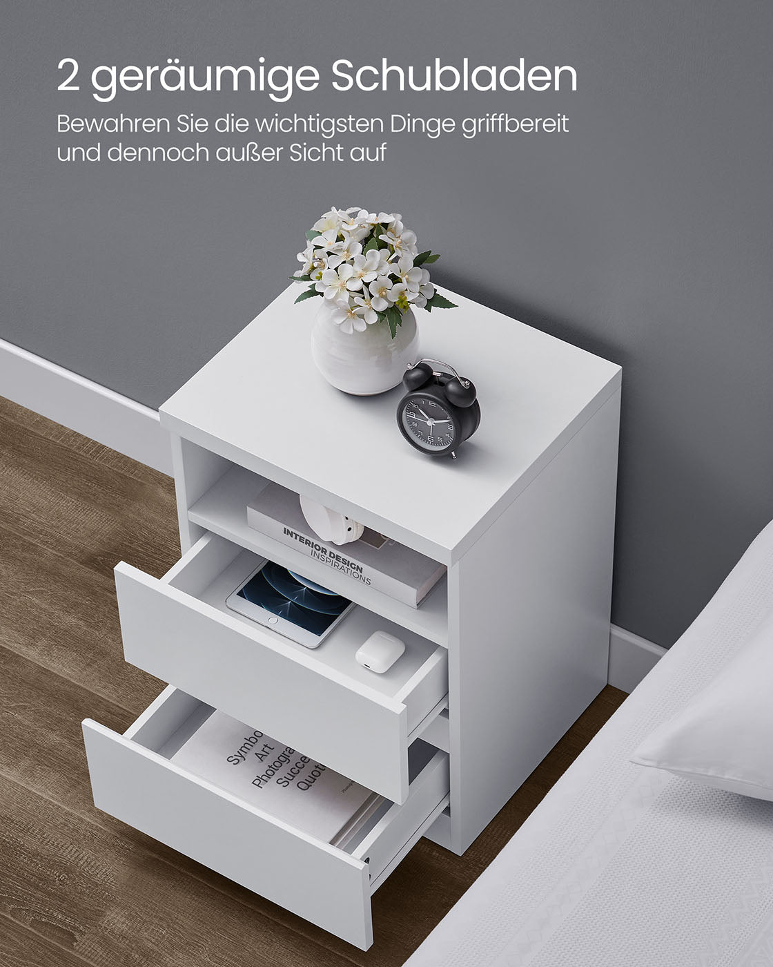 Sängbordsuppsättning av 2 med justerbar LED -belysning, Wolkwit