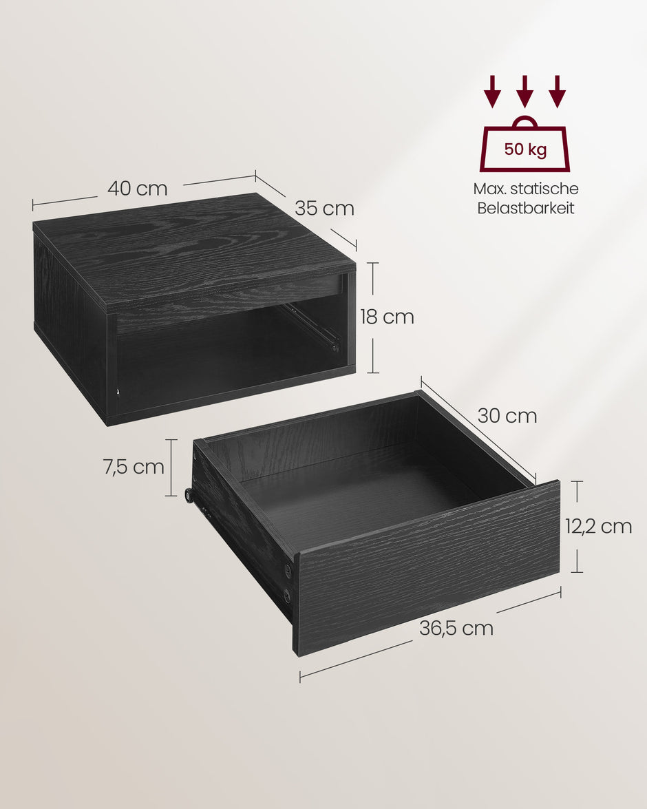 Hängande vägghylla Set om 2 – Robust och platsbesparande – Svart