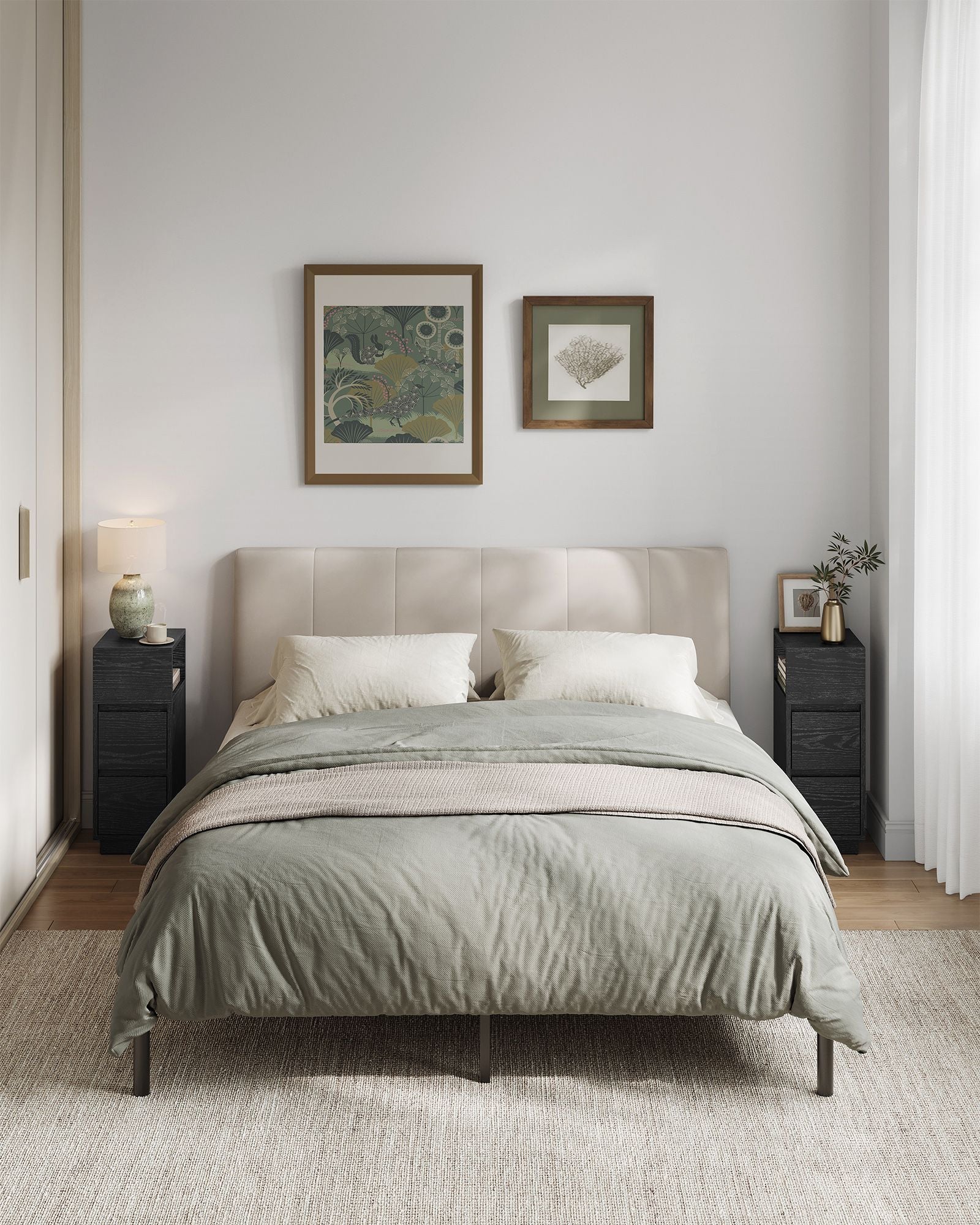 Smal sängbord på 2 med lådor i ebenholts svart