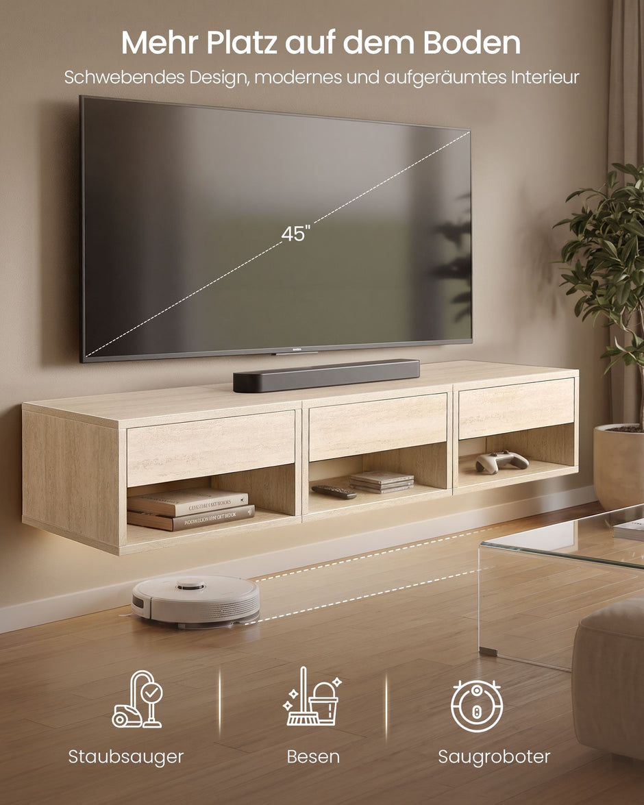 Zwevende Nachtkastjes – Set van 2 – Met Lade – Wandmontage – Travertijnbeige