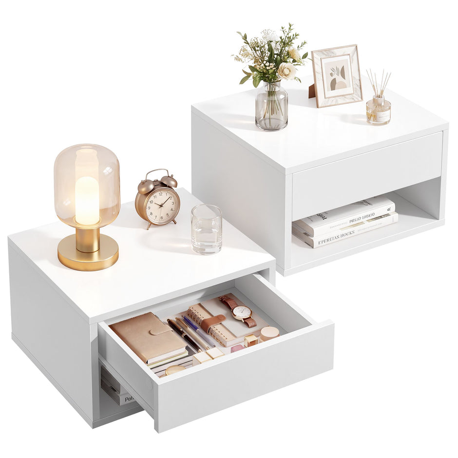 Zwevende Nachtkastjes – Set van 2 – Met Lade – Wandmontage – Wolkenwit