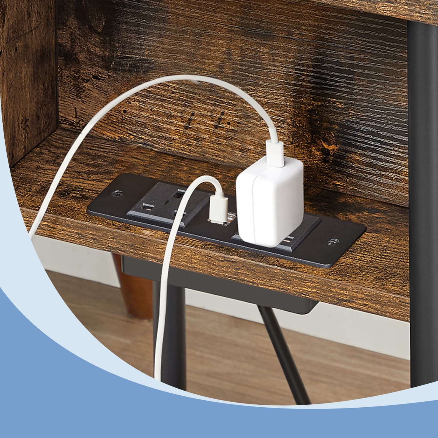 Sidobord, litet sängbord med uttag, smalt