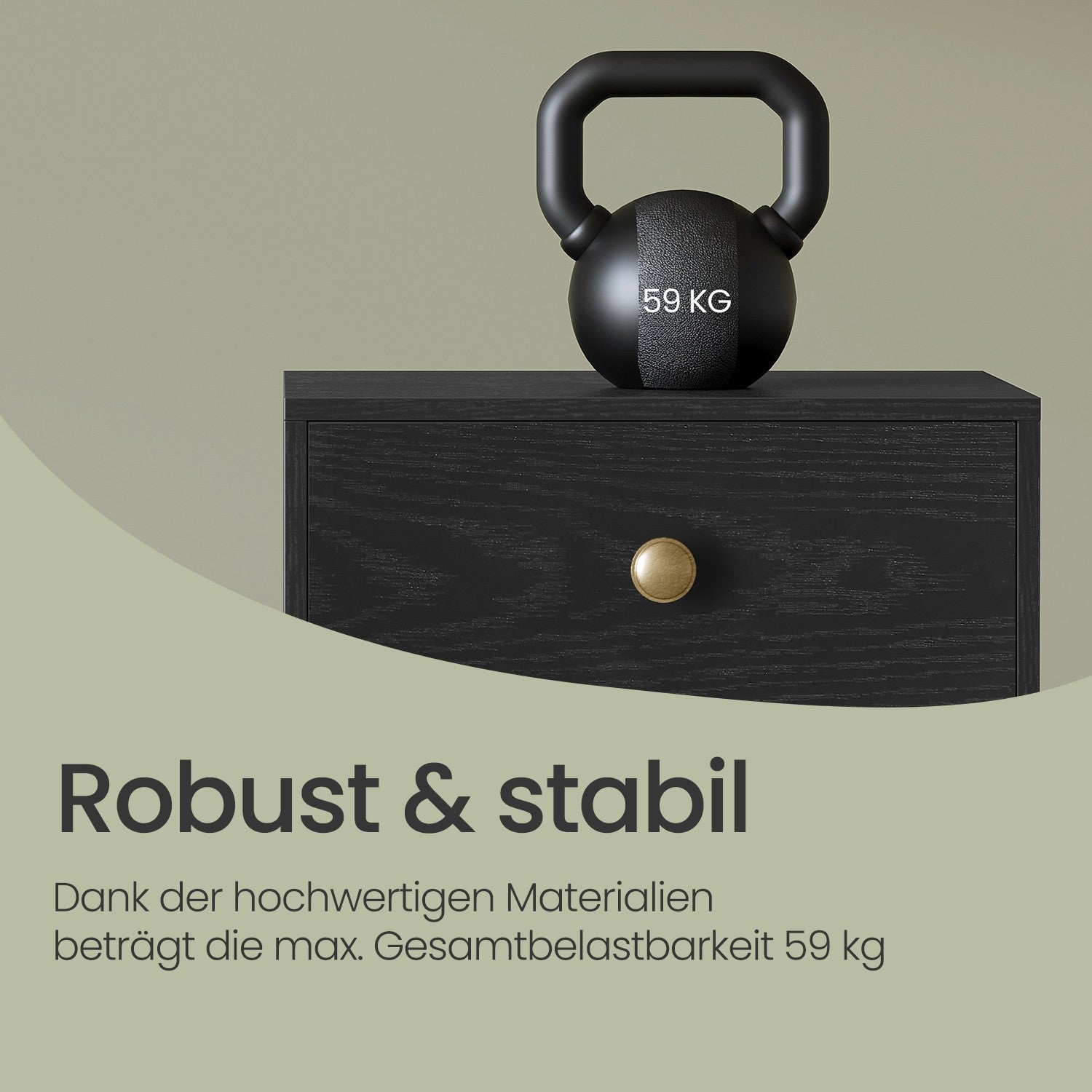 Sängbordet, sidobordet med låda och öppen hylla, träben