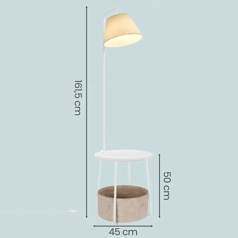 Nachtkastje met Staande Lamp - 3-in-1 met Ablage en Stoffen Mand - Wit - 45 cm