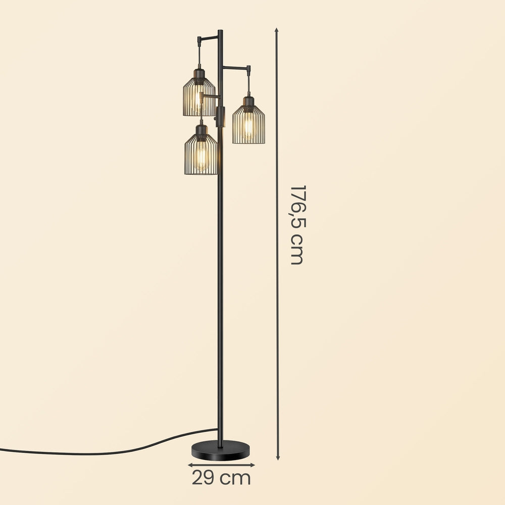 Staande lamp - 29 x 32 x 176,5 cm - 3 E27 fittingen - zwart - 4 kg