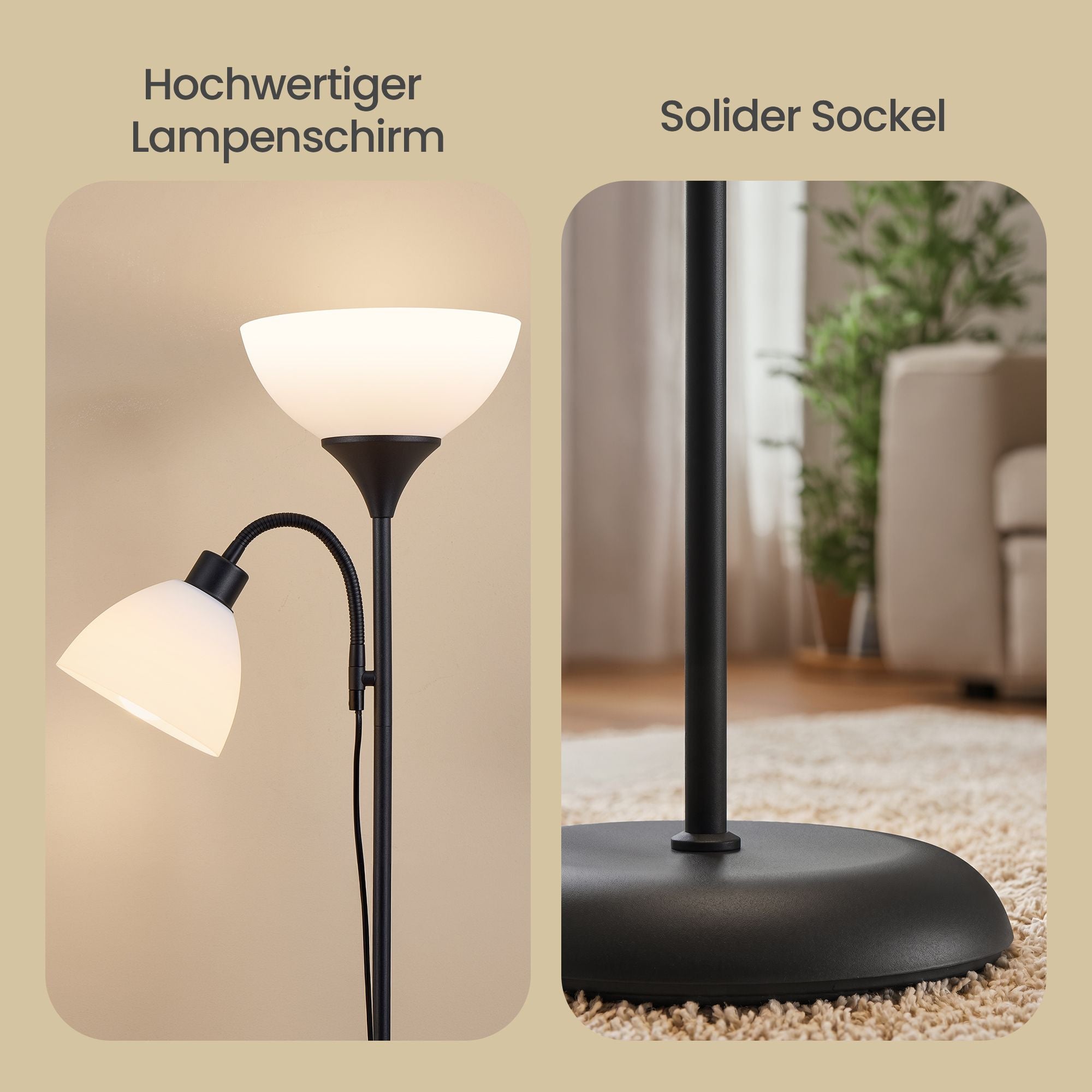 Vloerlamp - Met Verstelbare Leeslamp - 176 cm - Matzwart