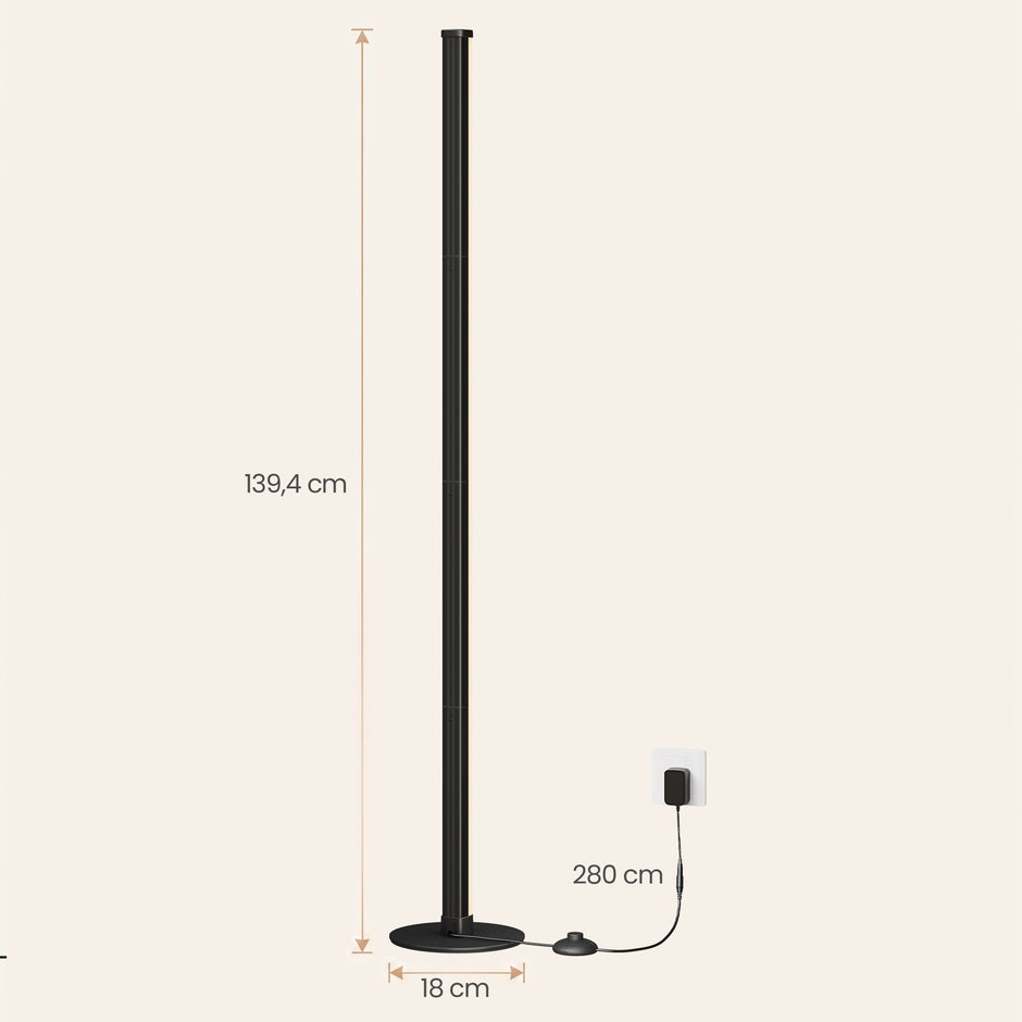 Vloerlamp - LED - Dimbaar - Zwart - 18 x 139,4 cm