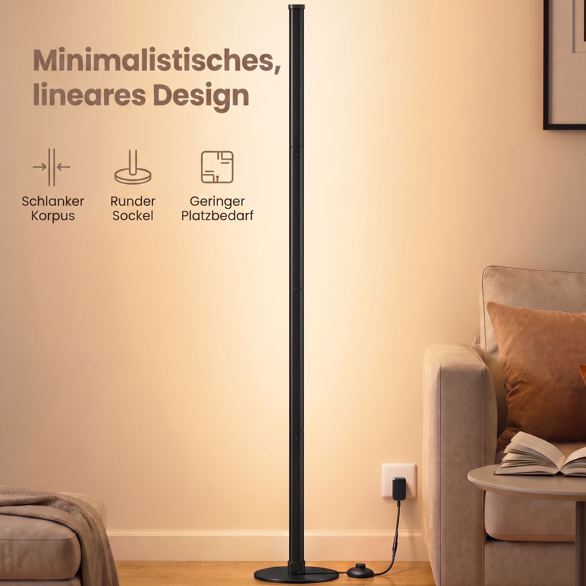 Vloerlamp - LED - Dimbaar - Zwart - 18 x 139,4 cm