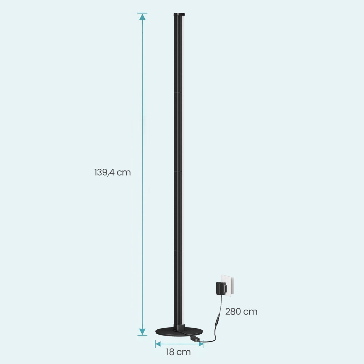 Vloerlamp - RGB LED met App-bediening en Muzieksync - Zwart - 18 x 139,4 cm