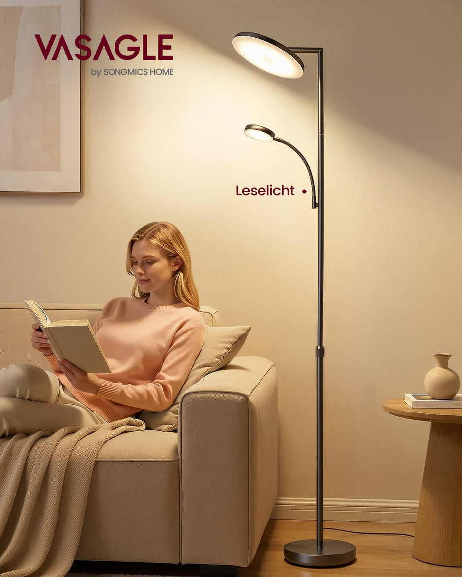 Vloerlamp - 25 x 25 x (148-176) cm - dimbare LED-uplighter - matzwart - 5,8 kg