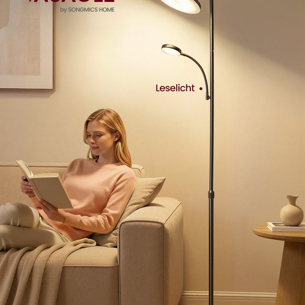 Vloerlamp - 25 x 25 x (148-176) cm - dimbare LED-uplighter - matzwart - 5,8 kg