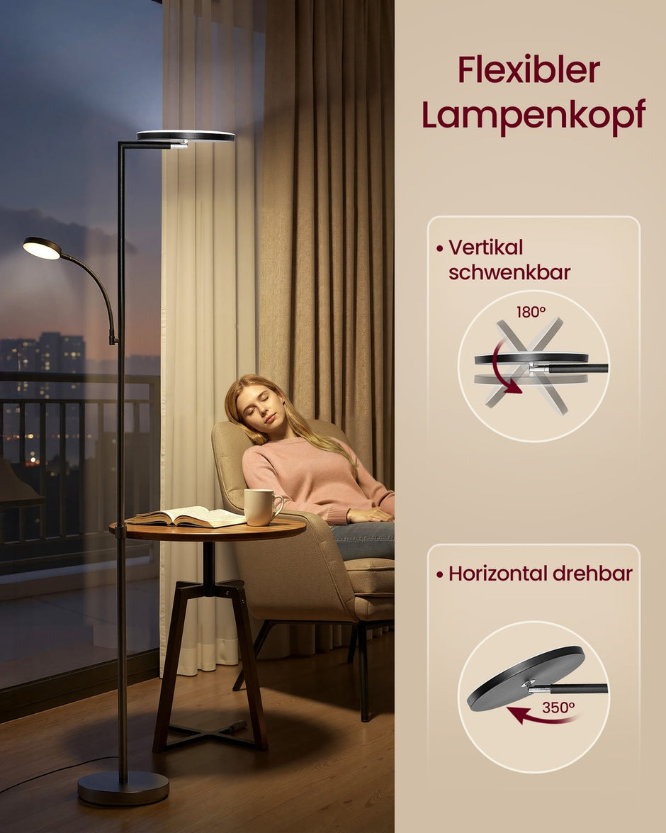 Vloerlamp - 25 x 25 x (148-176) cm - dimbare LED-uplighter - matzwart - 5,8 kg