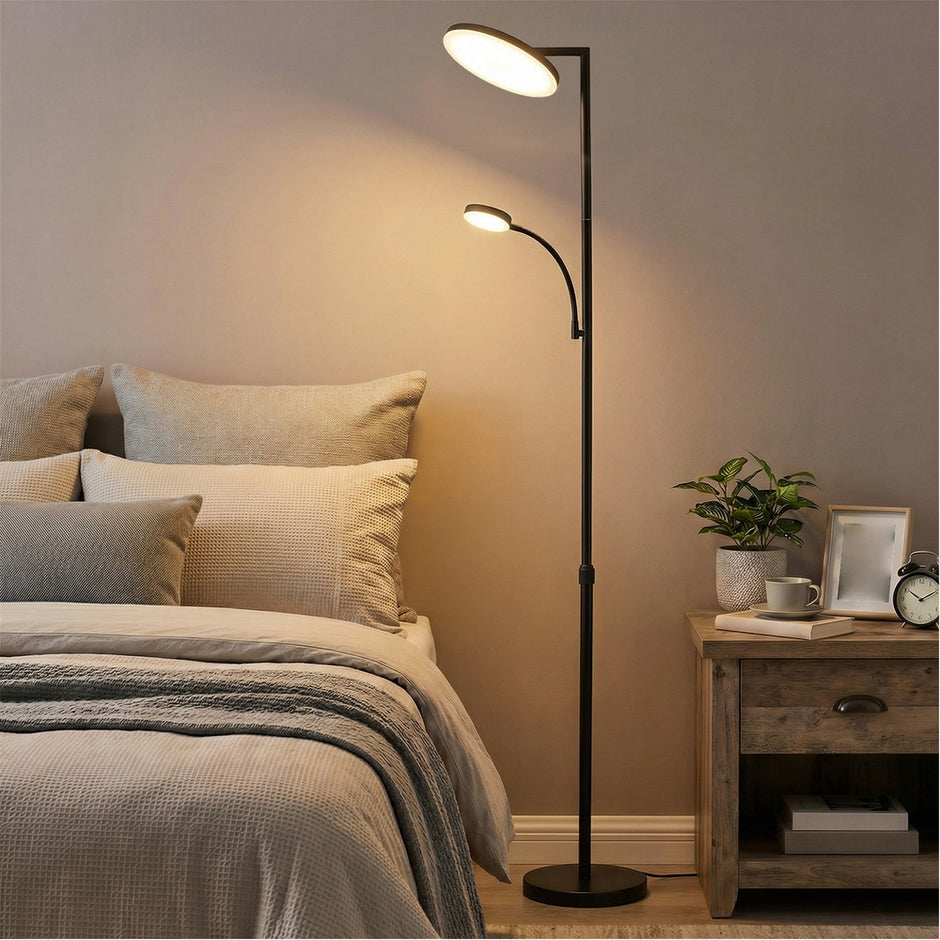 Vloerlamp - 25 x 25 x (148-176) cm - In hoogte verstelbaar - Met leeslampje en timer - Zwart - Maximaal gewicht 5,8 kg