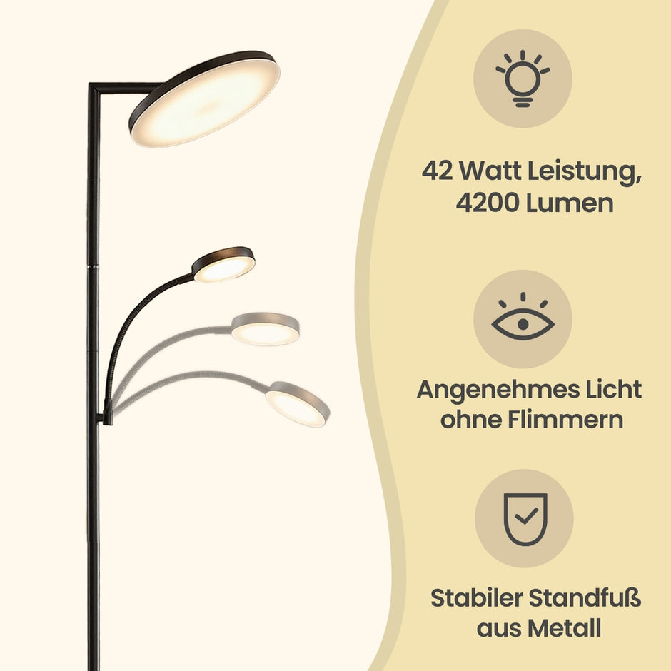 Vloerlamp - 25 x 25 x (148-176) cm - In hoogte verstelbaar - Met leeslampje en timer - Zwart - Maximaal gewicht 5,8 kg