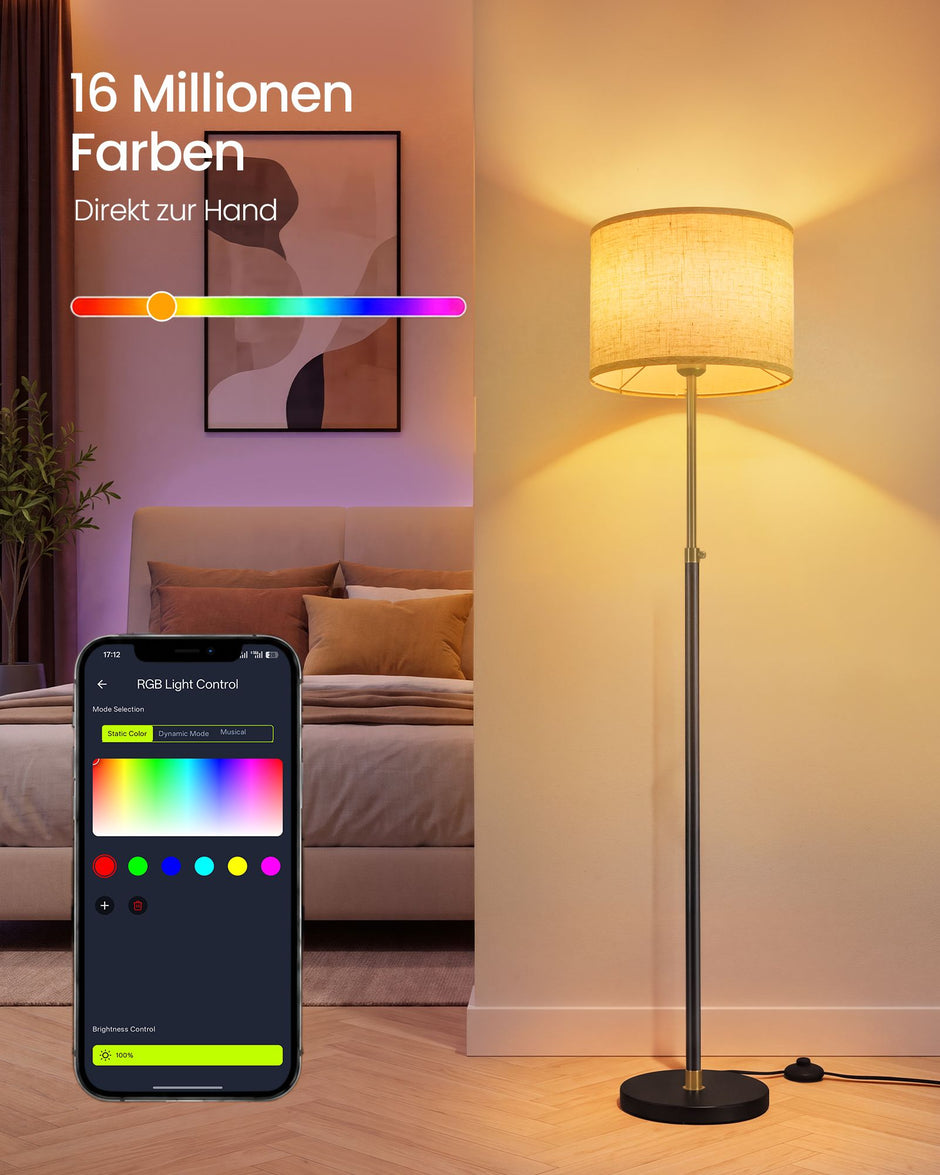 Staande Lamp – RGB LED – App-bediening en Muziekmodus – 140-170 cm – Goud en Zwart