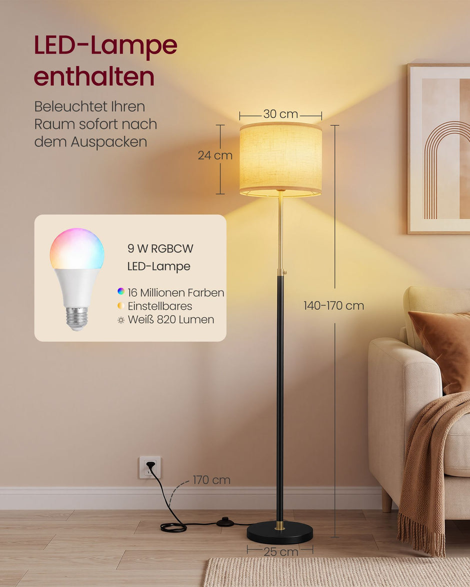 Staande Lamp – RGB LED – App-bediening en Muziekmodus – 140-170 cm – Goud en Zwart