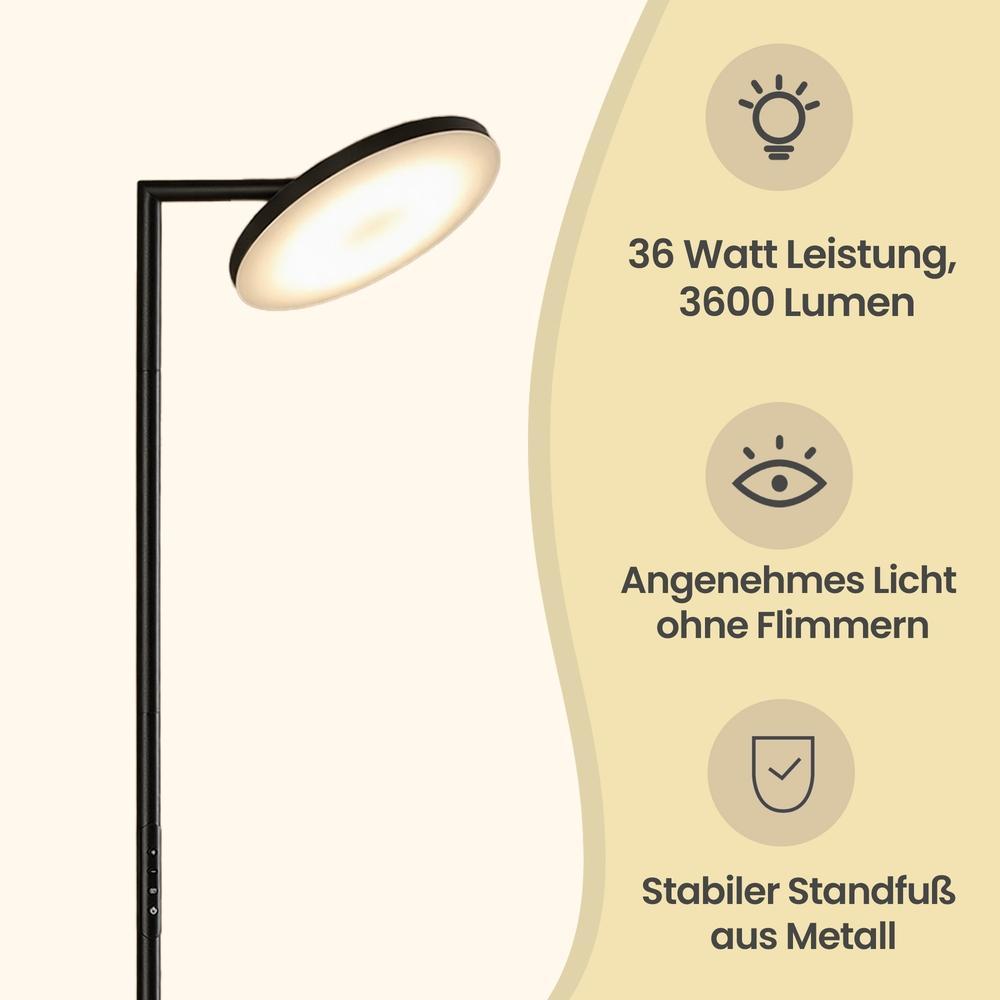 Vloerlamp - LED - Draaibare Kop - In Hoogte Verstelbaar - Zwart