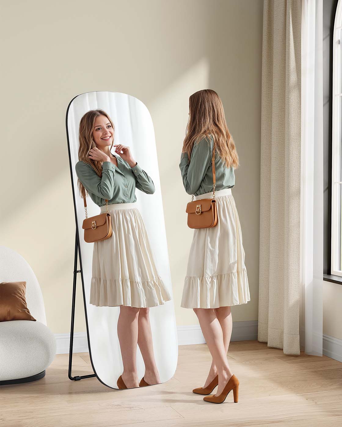 Pass Mirror med runda hörn 160 x 50 cm bläck -svart