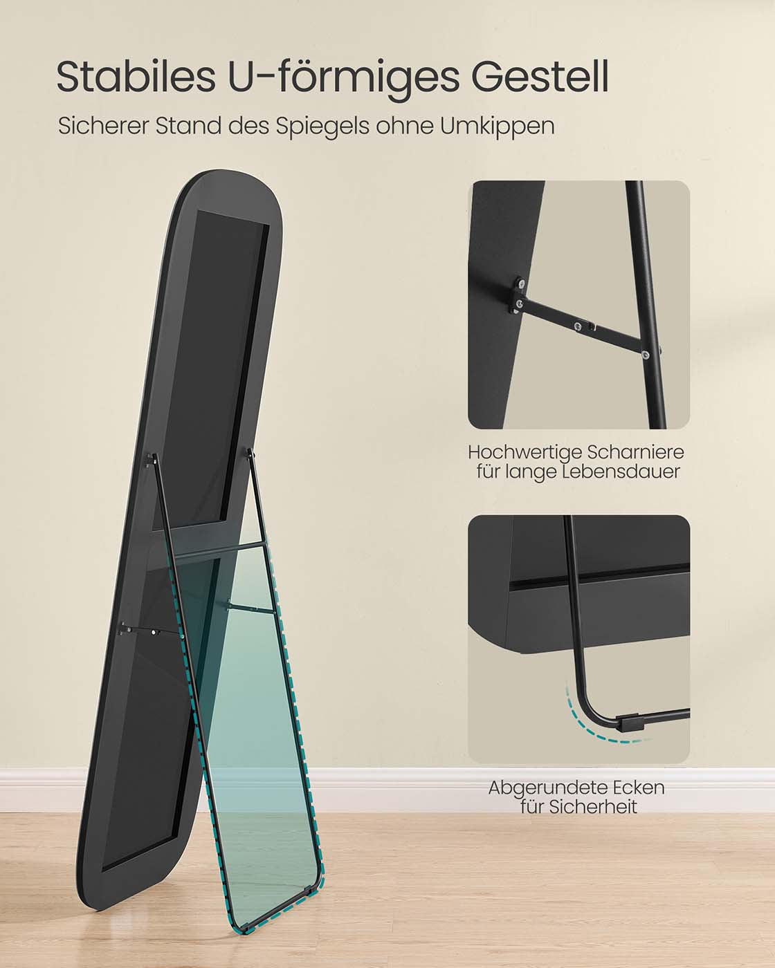 Pass Mirror med runda hörn 160 x 50 cm bläck -svart