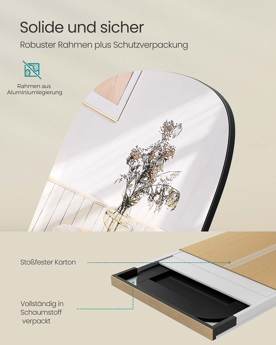 Pass Mirror med runda hörn 160 x 50 cm bläck -svart