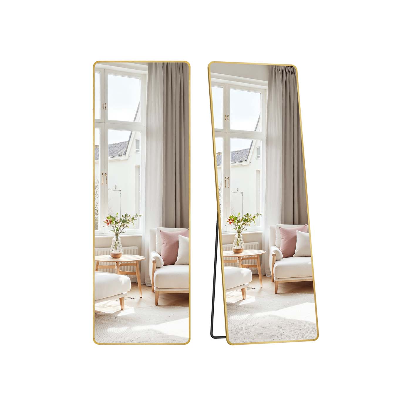 Rektangulär hellängdsspegel – 160 x 50 cm – Ljusguld