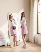 Rektangulär passspegel 160 x 50 cm ljusguld