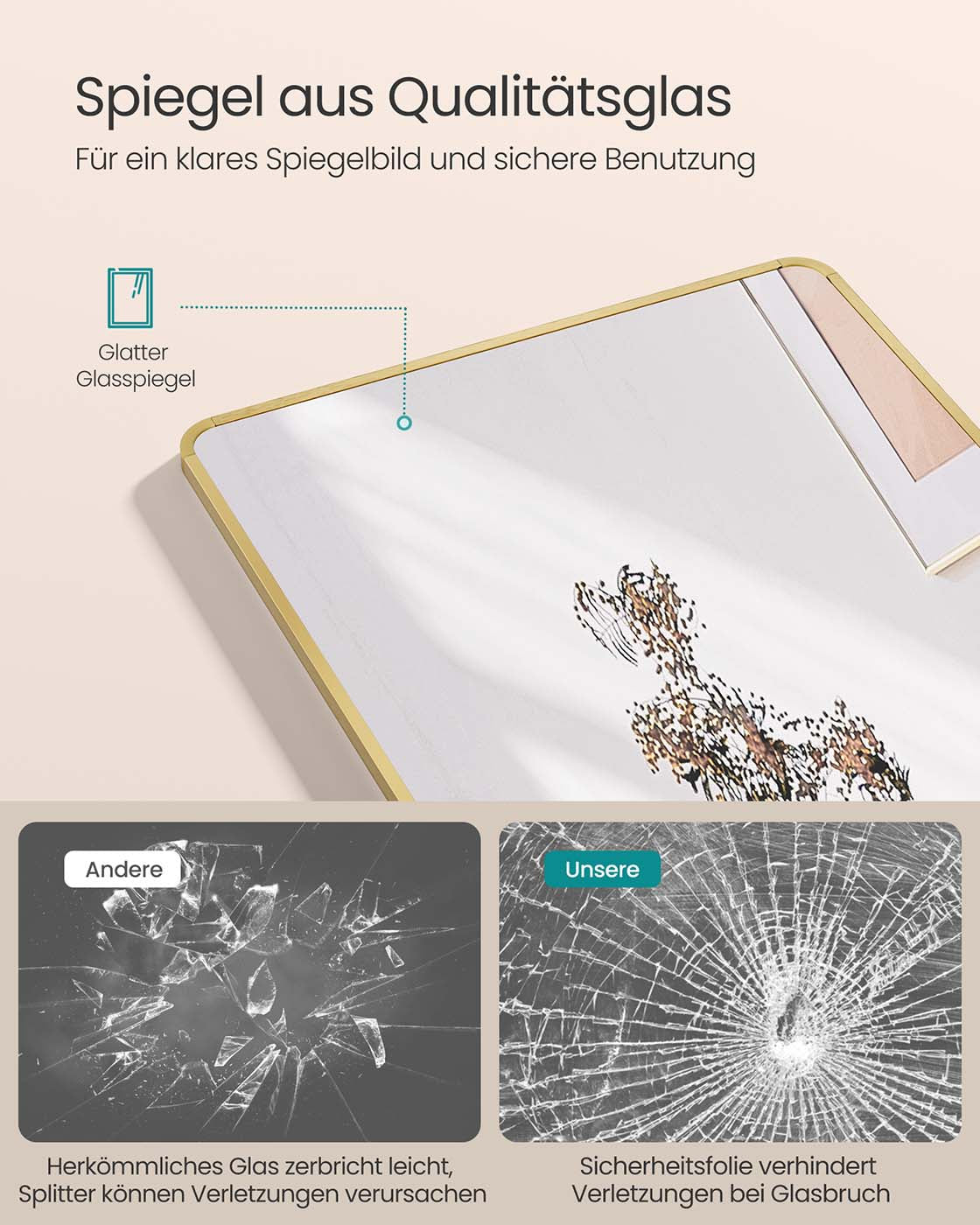 Rektangulär passspegel 160 x 50 cm ljusguld