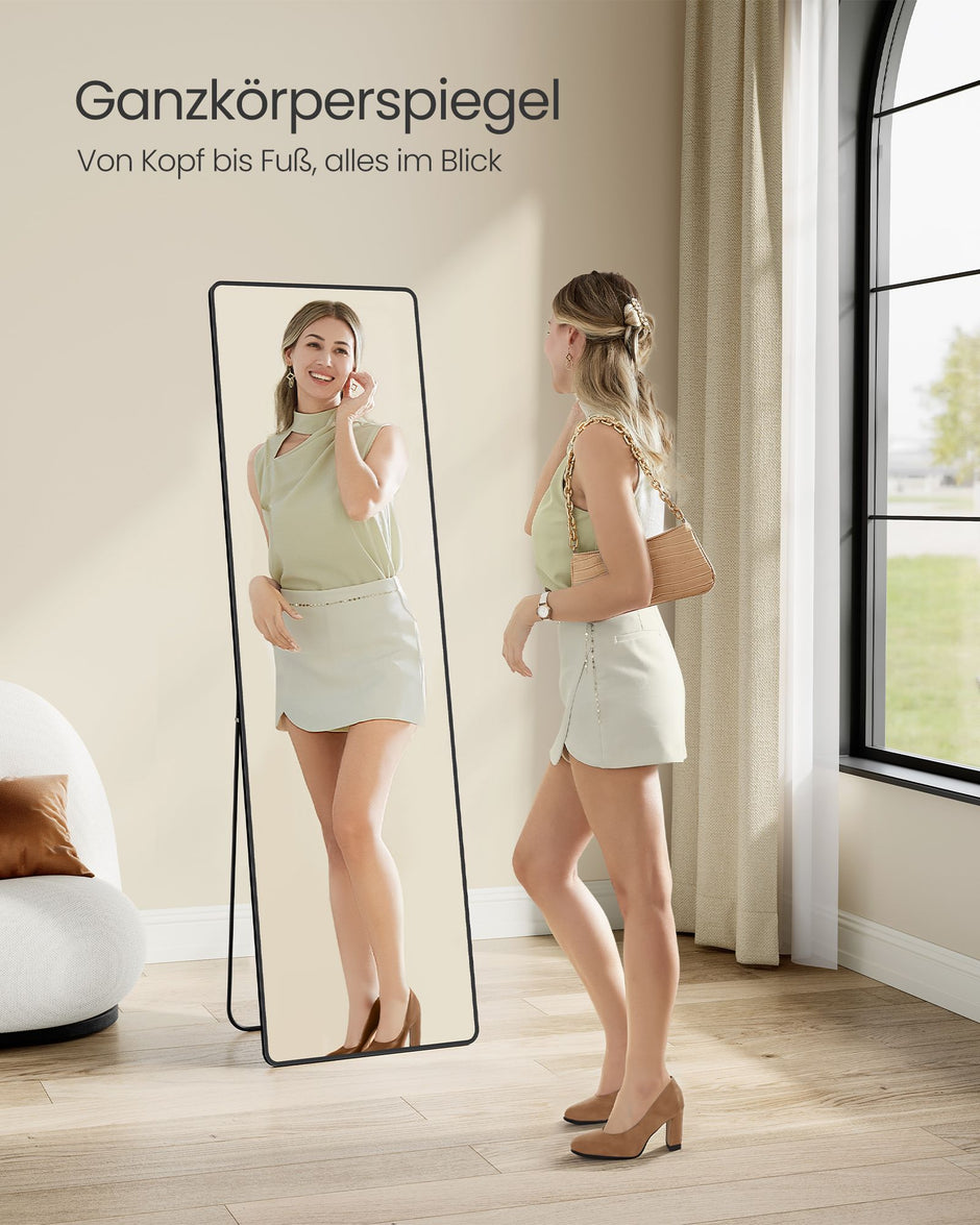Hellängdsspegel – Rektangulär – Härdat glas – Bläcksvart