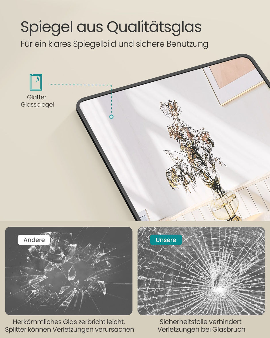 Hellängdsspegel – Rektangulär – Härdat glas – Bläcksvart