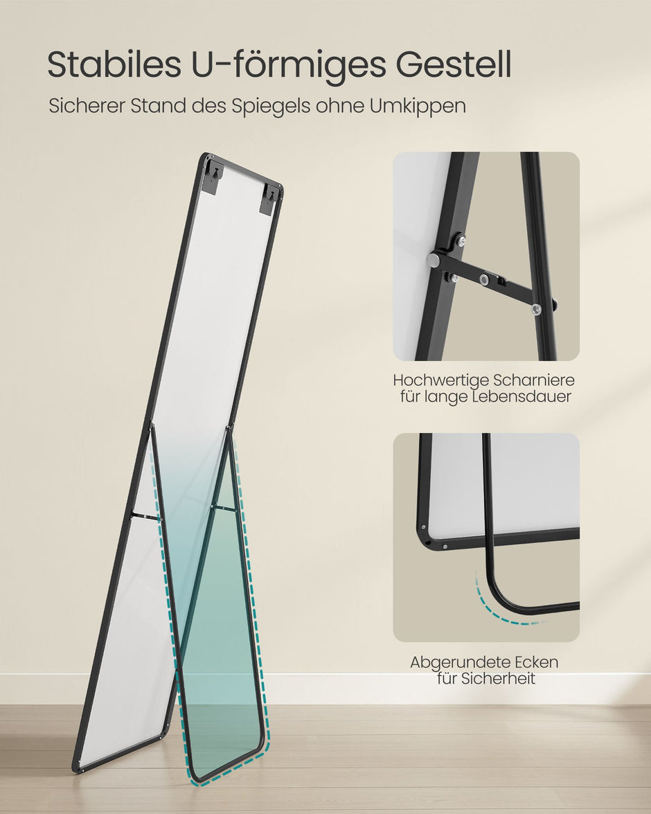 Hellängdsspegel – Rektangulär – Härdat glas – Bläcksvart