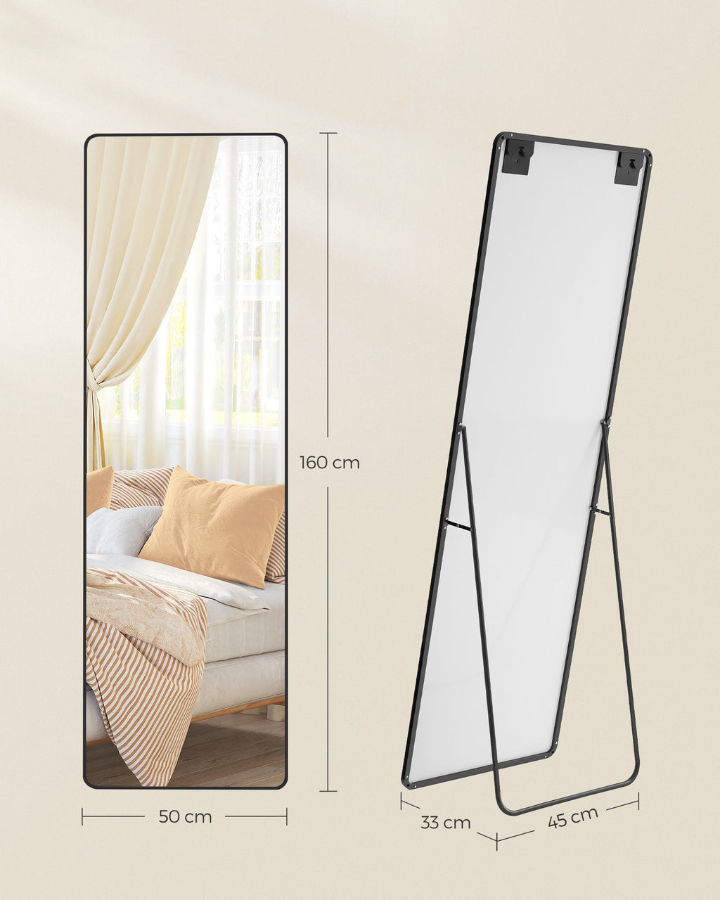 Pass Mirror 160 x 50 cm rektangulärt bläck svart