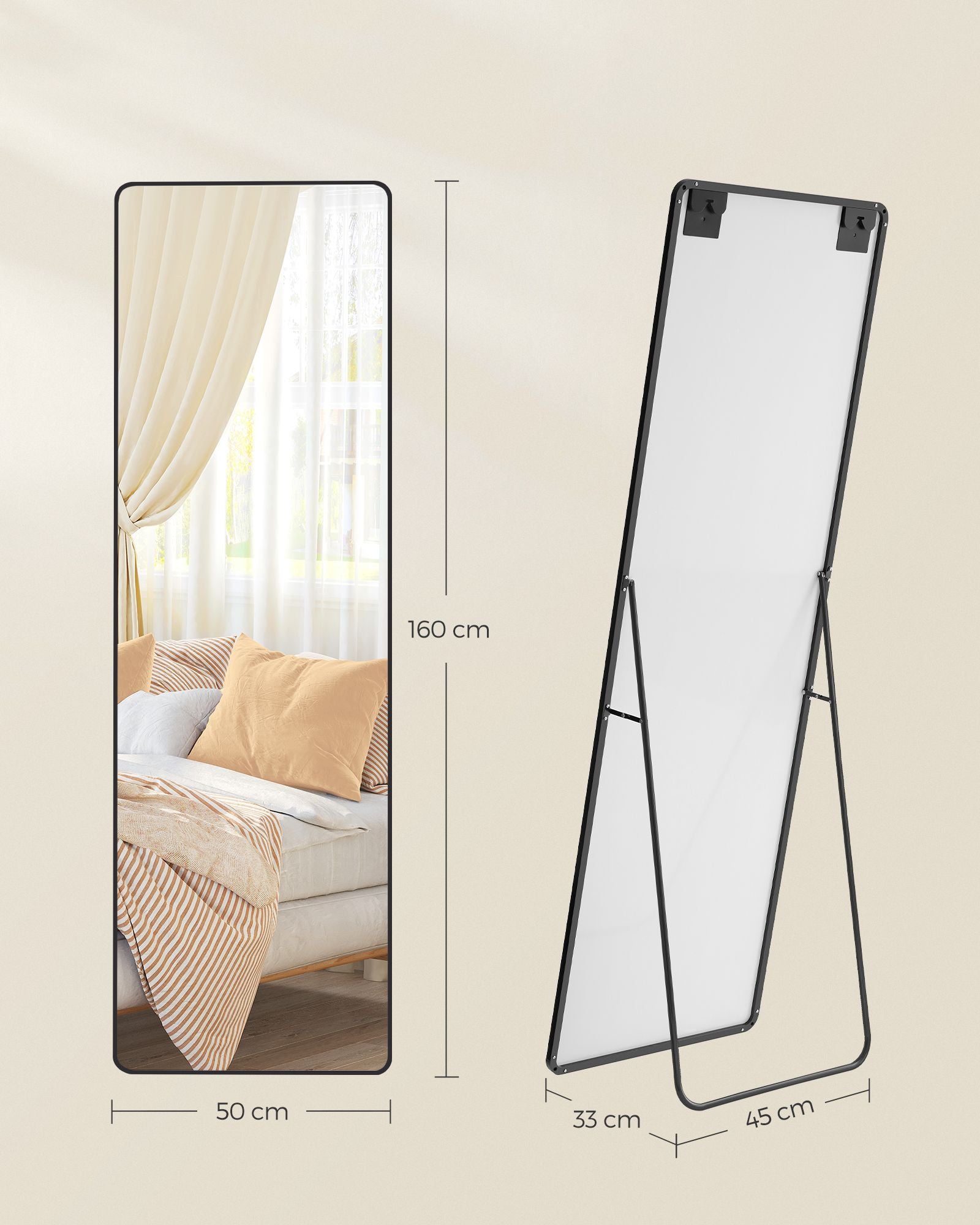 Pass Mirror 160 x 50 cm rektangulärt bläck svart
