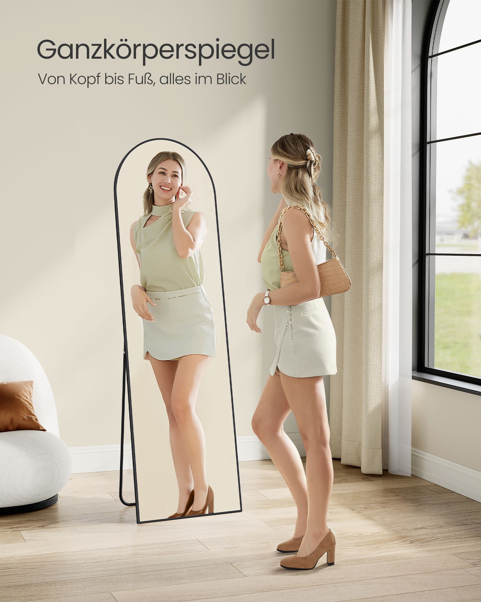 Pass Mirror 160 x 50 cm krökt bläck svart