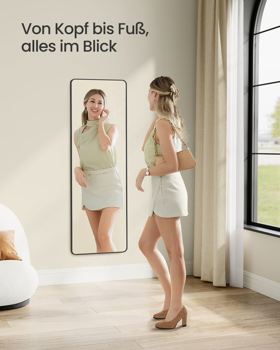 Hellängdsspegel – Rektangulär – Härdat glas – Bläcksvart