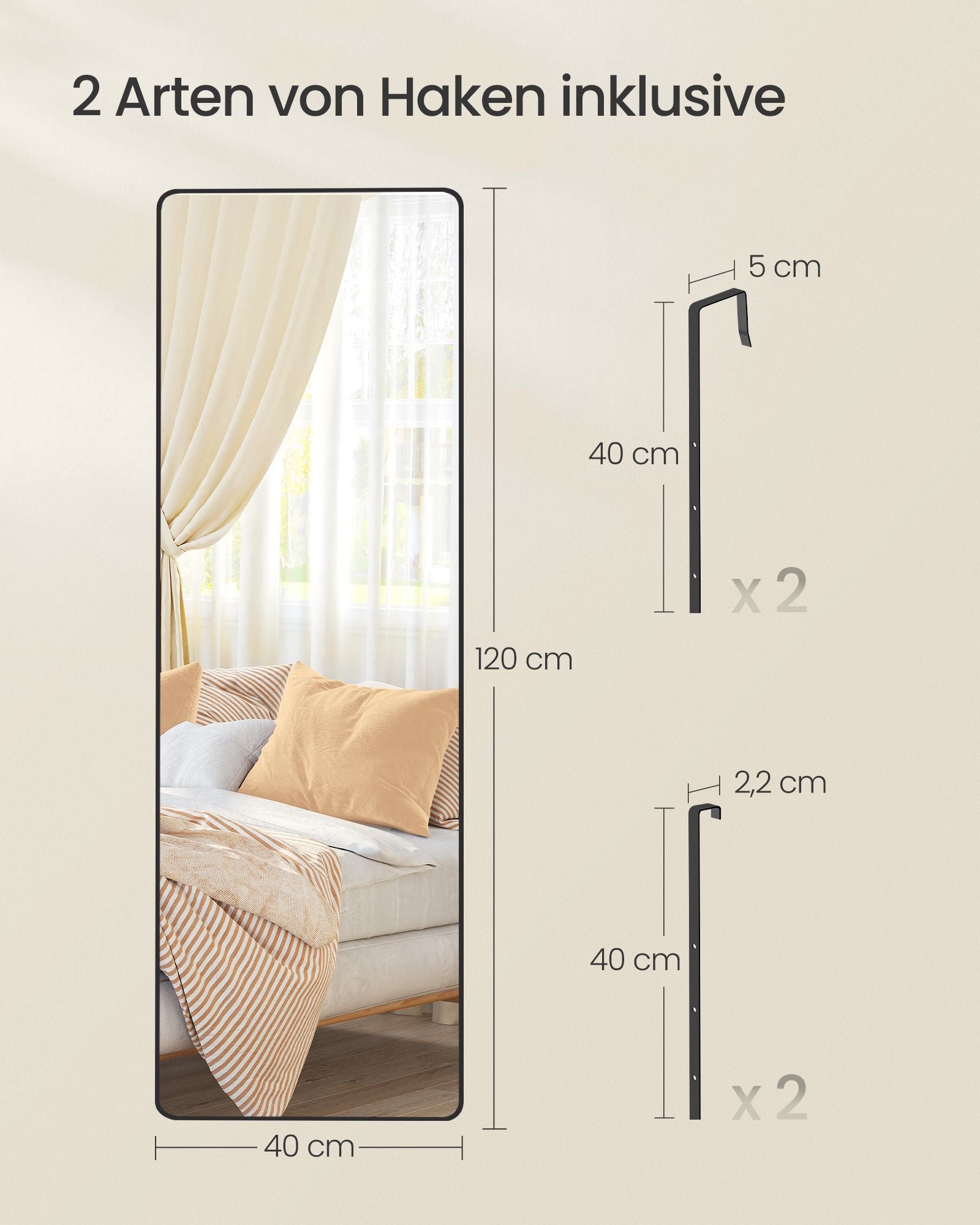 Hellängdsspegel – Rektangulär – Härdat glas – Bläcksvart