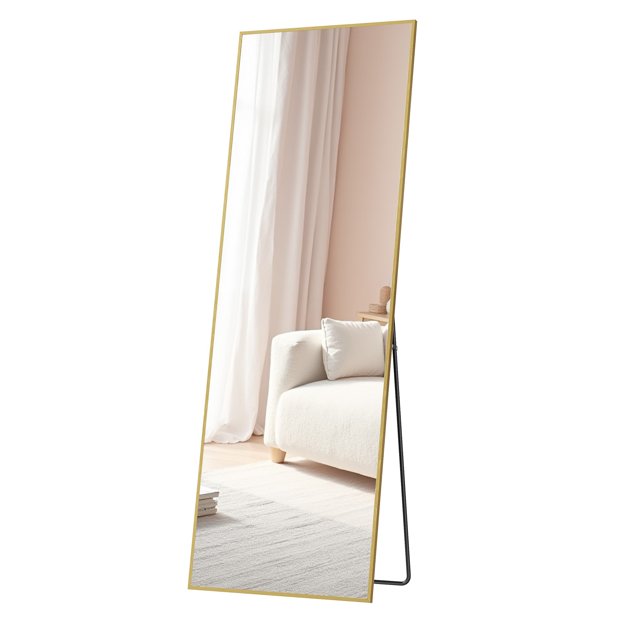 Staande spiegel - 160 x 50 cm - onbreekbaar - gouden aluminium frame - 6,9 kg