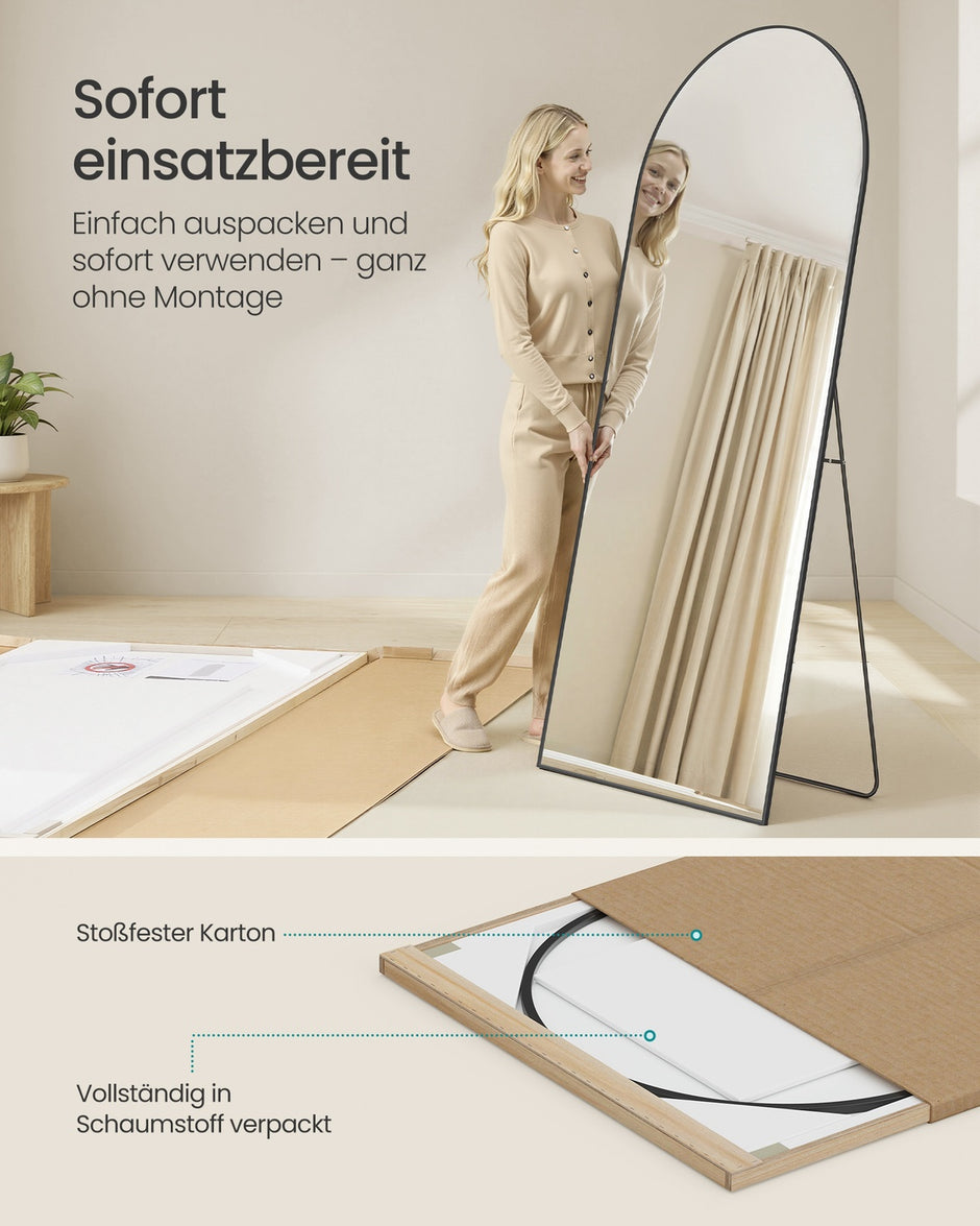 Spiegel - 180 x 80 cm - gebogen - mat zwart - 11,6 kg