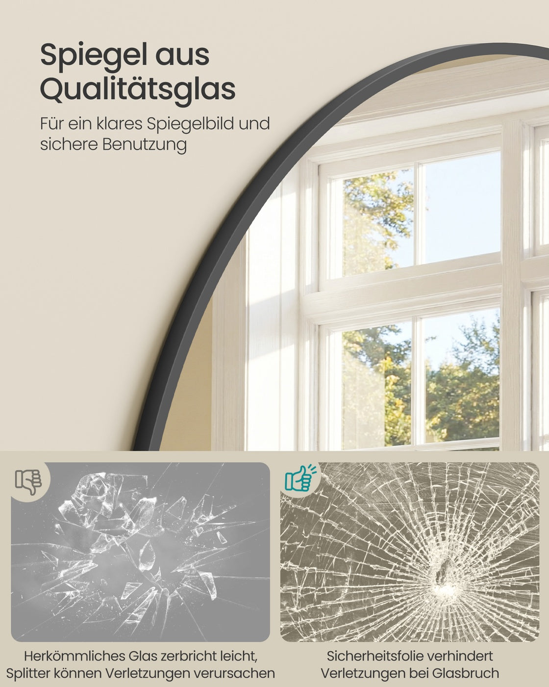 Spiegel - 198 x 89 cm - gebogen - aluminiumlegering - mat zwart - 14,1 kg