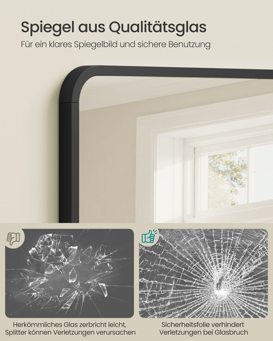 Standaard spiegel - 218 x 102 cm - Matzwart - Gehard glas - Aluminiumlegering - 18,5 kg