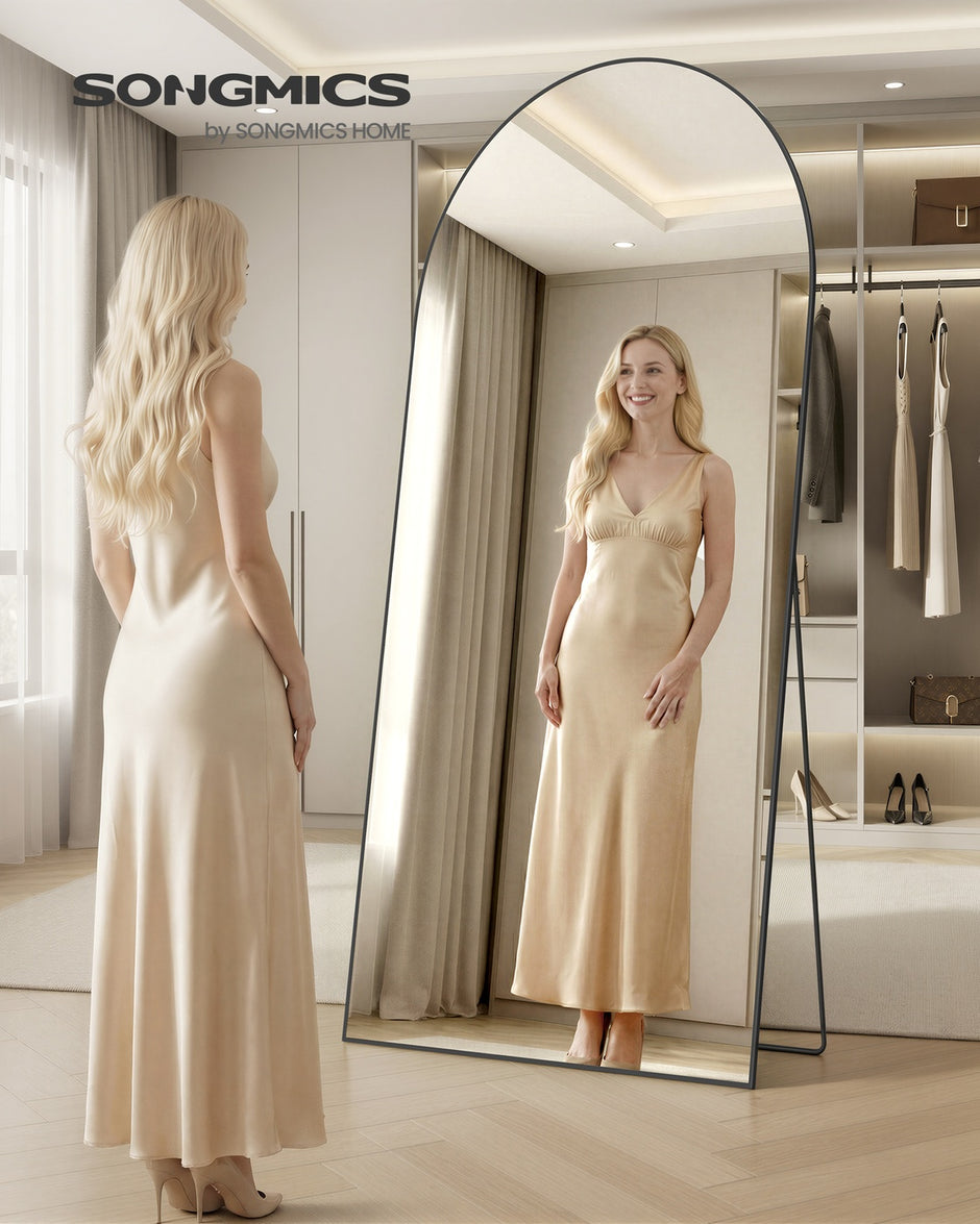 Spiegel - 218 x 102 cm - Gebogen - Matzwart - Gehard glas - Aluminiumlegering - 17,6 kg