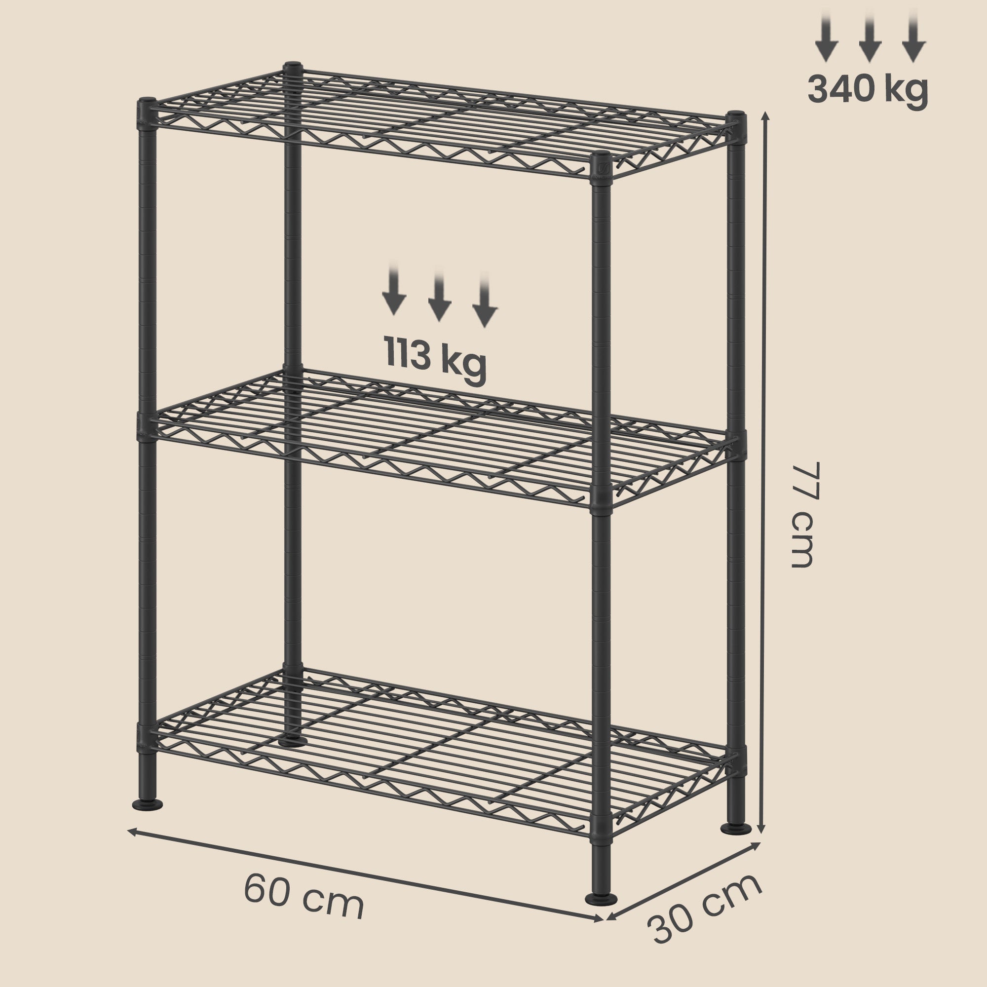 Opbergrek - Metaal - Verstelbare Planken - 3 Niveaus - Zwart