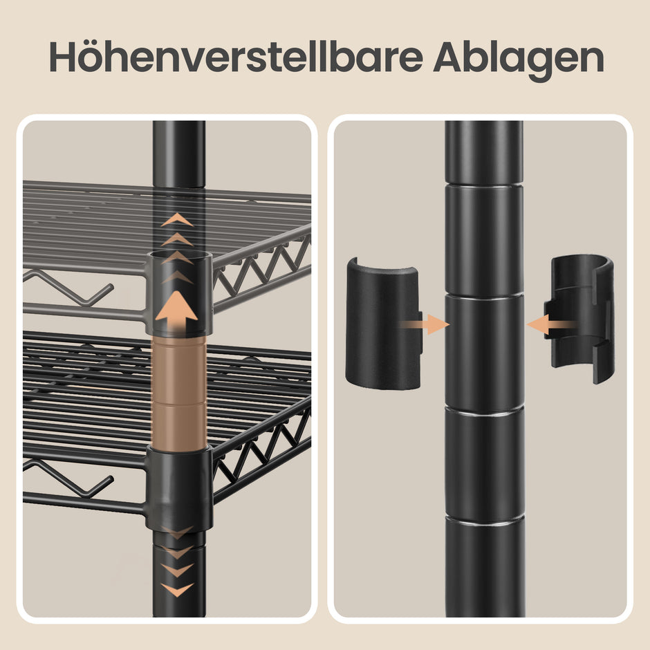 Opbergrek - Metaal - Verstelbare Planken - 3 Niveaus - Zwart