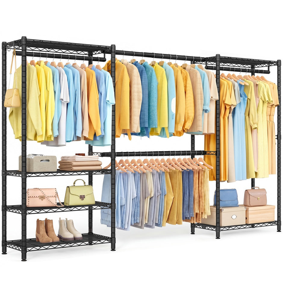 Kledingrek - 40 x (177-220) x 193 cm - Diepzwart - Staal - Maximale capaciteit 432 kg