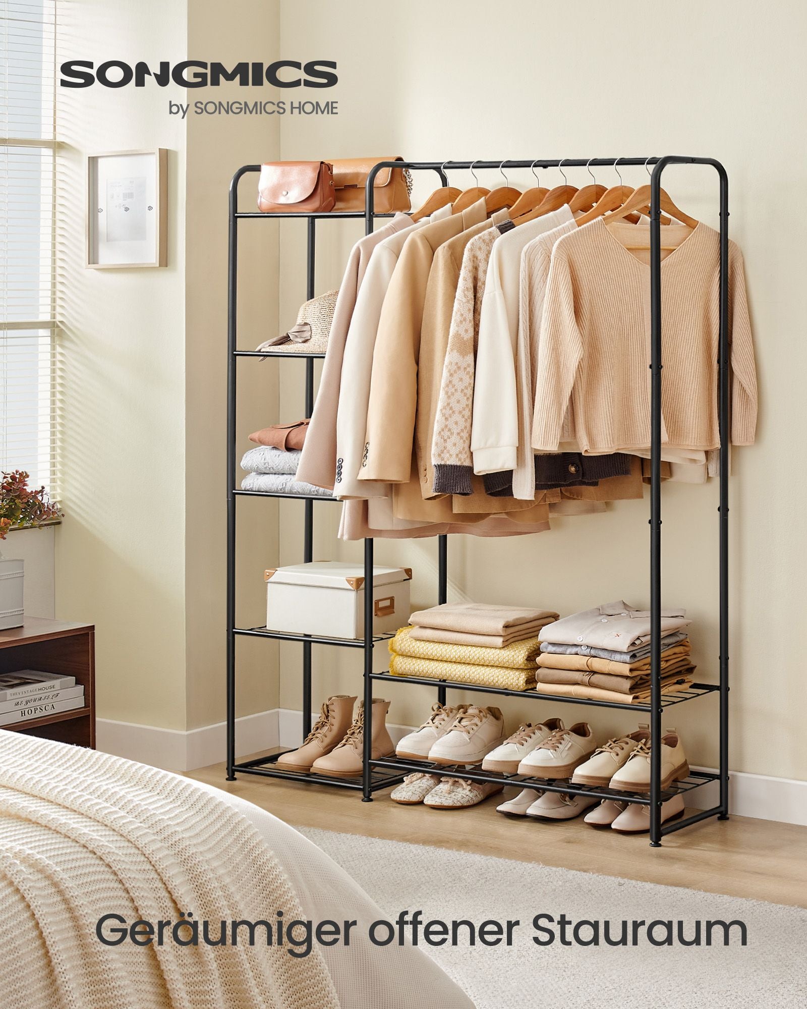 Klädställ med hyllor - 29 x 112 x 158,4 cm - Matt Black - rymlig