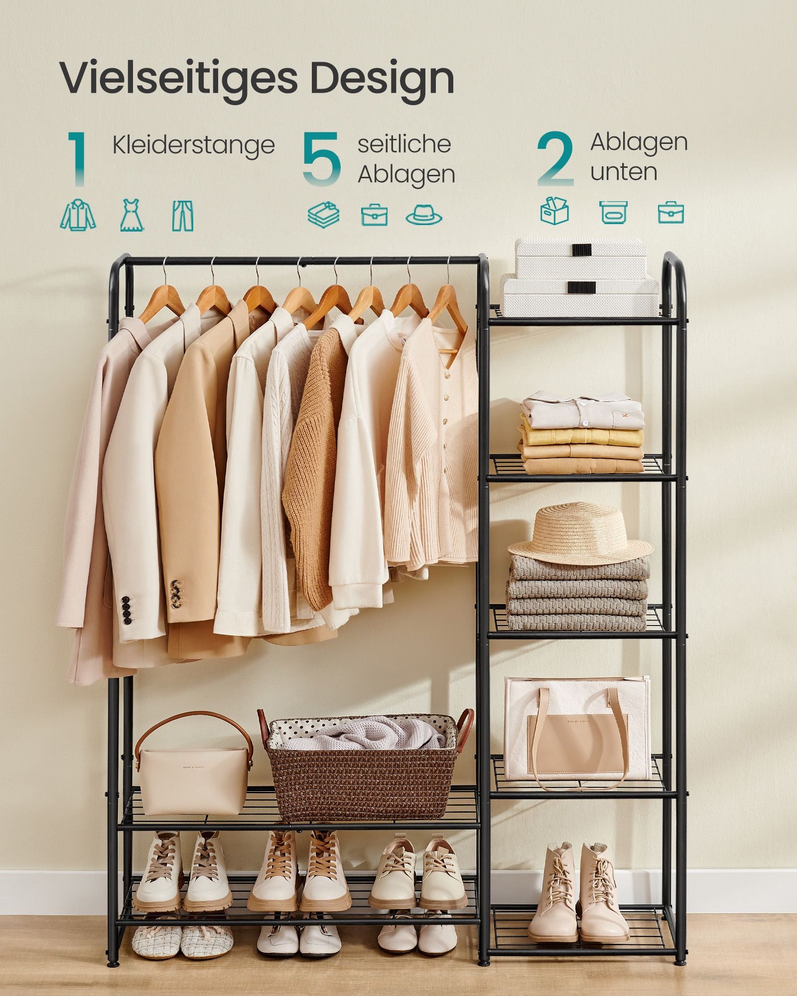 Klädställ med hyllor - 29 x 112 x 158,4 cm - Matt Black - rymlig