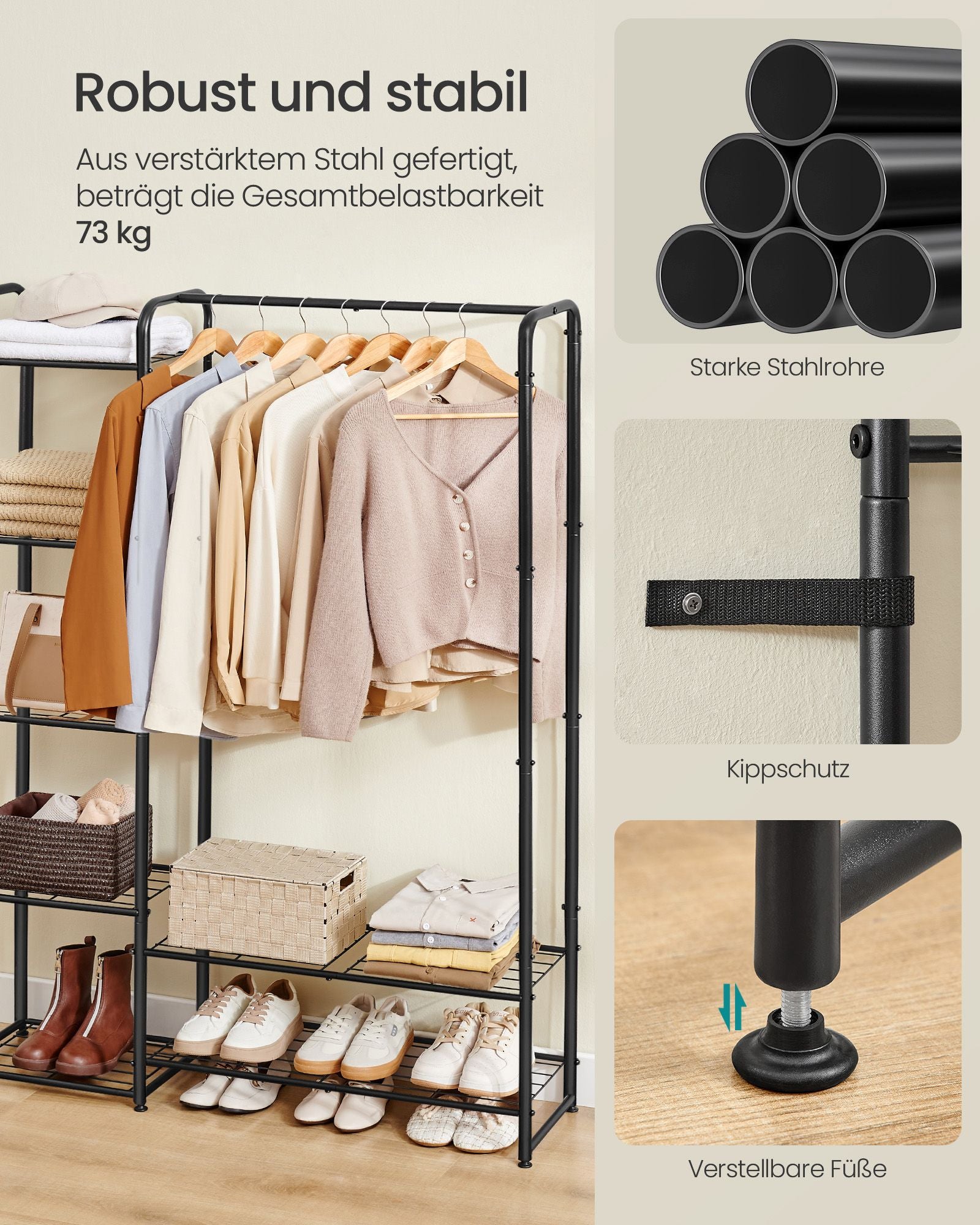 Klädställ med hyllor - 29 x 112 x 158,4 cm - Matt Black - rymlig