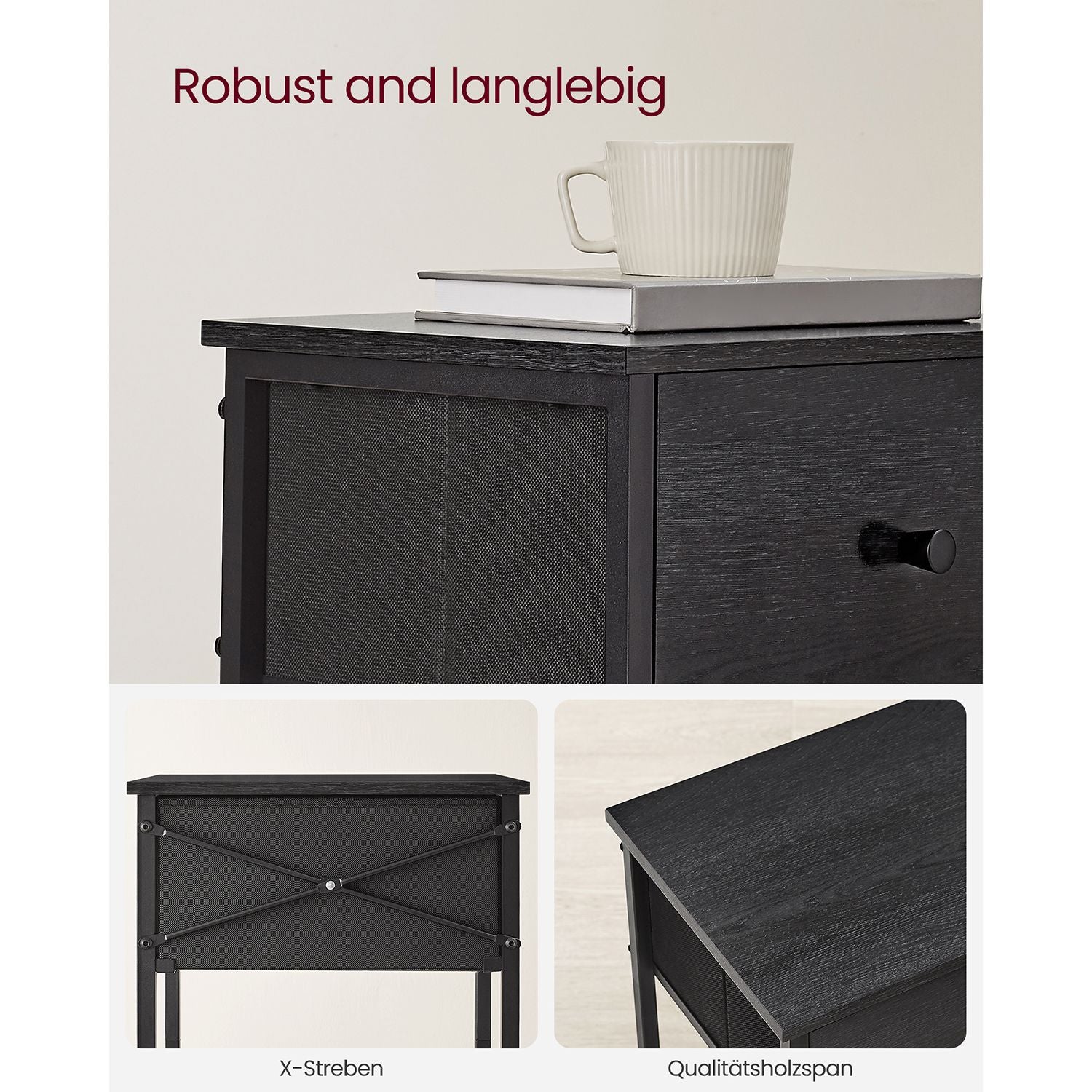 Sängbord – tyglåda – svart