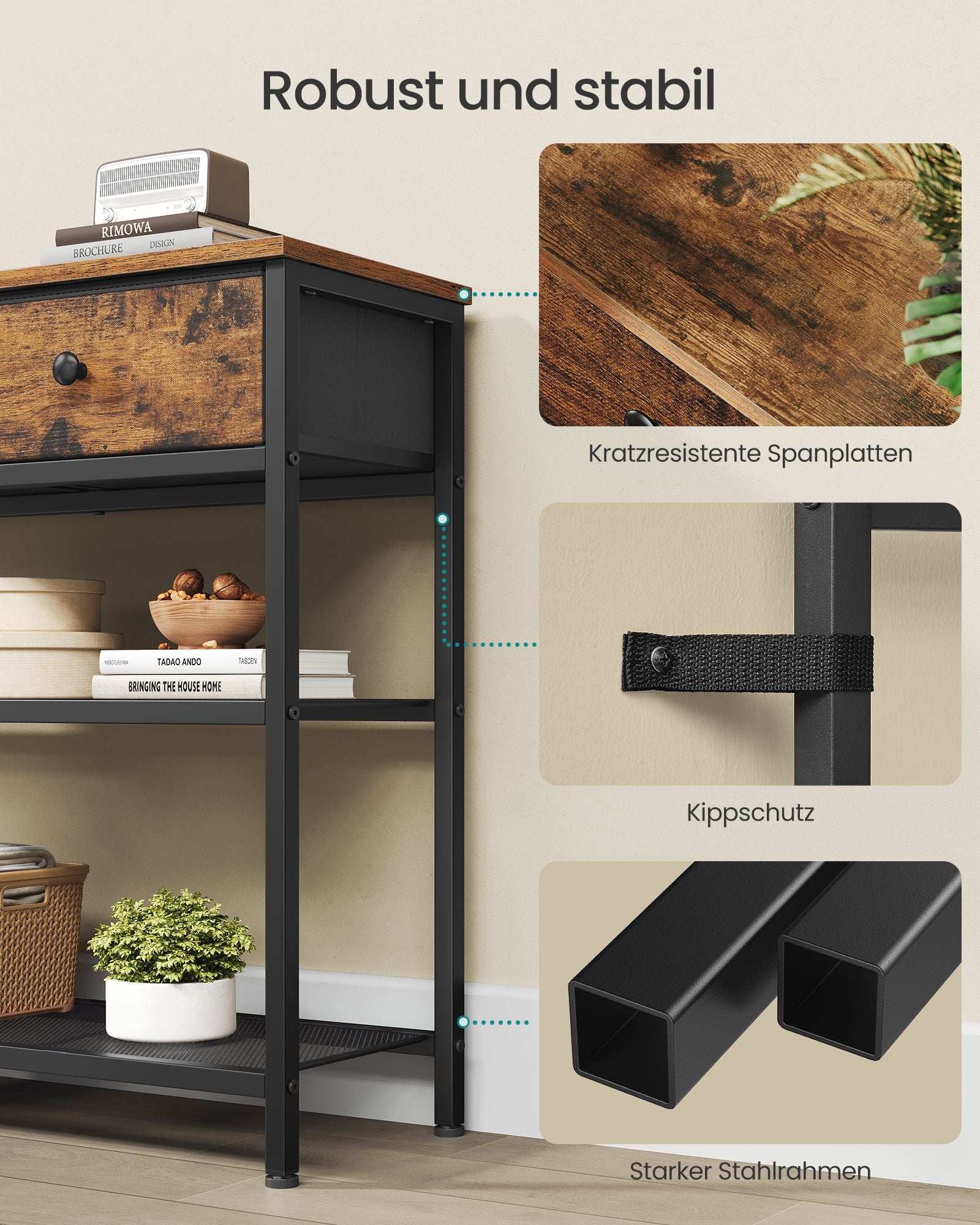 Consoletafel - 76 cm Breed - 2 Stoffen Lades - Smal - Vintage Bruin